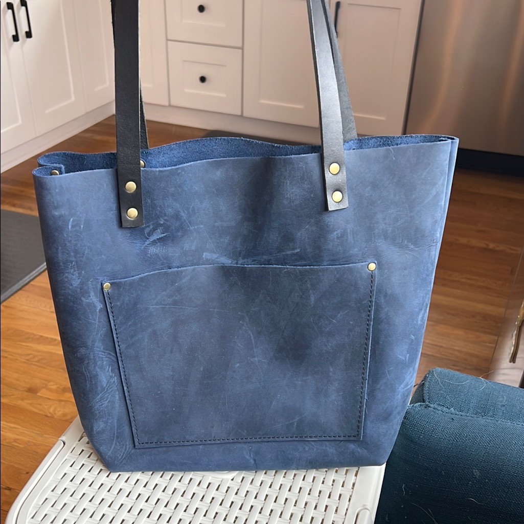 Portland Leather Deep Water Medium Suede Tote Bag With Sturdy Handles